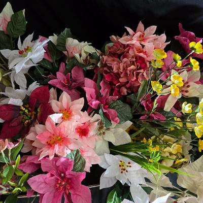 Huge Lot of Silk Floral Stems – Poinsettias, Spring Blooms, and Mixed Faux Flowers