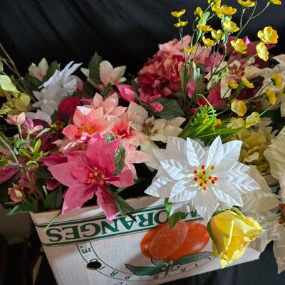 Huge Lot of Silk Floral Stems – Poinsettias, Spring Blooms, and Mixed Faux Flowers