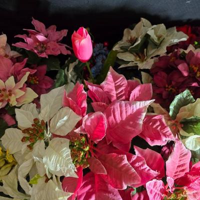 Huge Lot of Silk Floral Stems – Poinsettias, Spring Blooms, and Mixed Faux Flowers