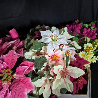 Huge Lot of Silk Floral Stems – Poinsettias, Spring Blooms, and Mixed Faux Flowers