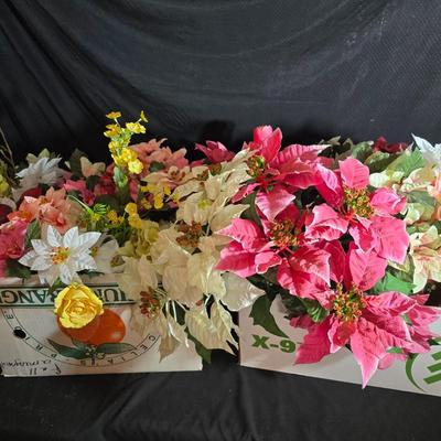 Huge Lot of Silk Floral Stems – Poinsettias, Spring Blooms, and Mixed Faux Flowers