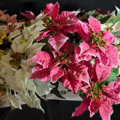 Huge Lot of Silk Floral Stems – Poinsettias, Spring Blooms, and Mixed Faux Flowers