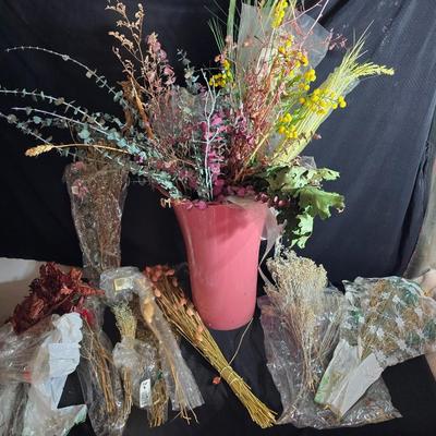Large Lot of Dried Floral Stems & Fillers – Eucalyptus, Statice, Wheat, Grasses & More