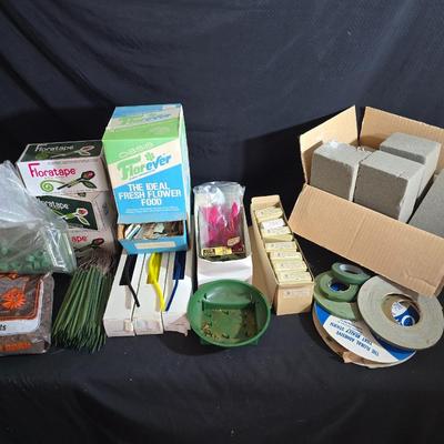 Floral Arrangement Supply Lot – Foam Blocks, Florist Tape, Picks, Food, Bark, & More