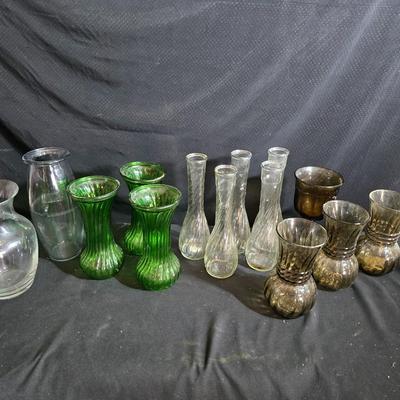 Lot of Glass Flower Vases – Mixed Colors & Styles for Arrangements or Decor