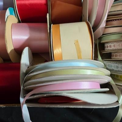 Large Ribbon Lot – Satin, Grosgrain, Lace & Curling Ribbon + Display Stand (40+ Spools!)