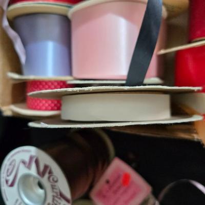 Large Ribbon Lot – Satin, Grosgrain, Lace & Curling Ribbon + Display Stand (40+ Spools!)