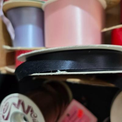Large Ribbon Lot – Satin, Grosgrain, Lace & Curling Ribbon + Display Stand (40+ Spools!)