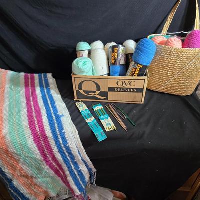 Knitting & Crochet Yarn Lot – Love This Yarn Skeins, Needles, WIP Blanket & Tote Bag