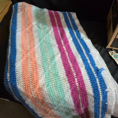 Knitting & Crochet Yarn Lot – Love This Yarn Skeins, Needles, WIP Blanket & Tote Bag