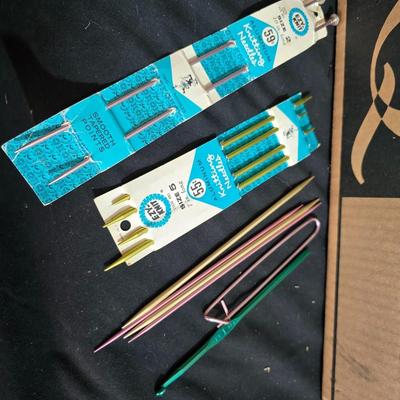 Knitting & Crochet Yarn Lot – Love This Yarn Skeins, Needles, WIP Blanket & Tote Bag