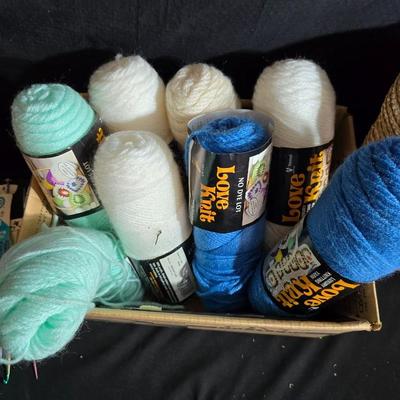Knitting & Crochet Yarn Lot – Love This Yarn Skeins, Needles, WIP Blanket & Tote Bag