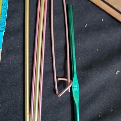 Knitting & Crochet Yarn Lot – Love This Yarn Skeins, Needles, WIP Blanket & Tote Bag