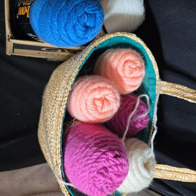 Knitting & Crochet Yarn Lot – Love This Yarn Skeins, Needles, WIP Blanket & Tote Bag