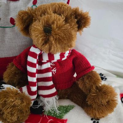 Holiday Decor Bundle – VERY SOFT Plush Blanket, Pillows, Bear, & More