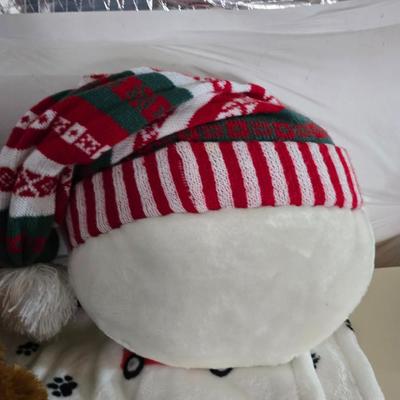 Holiday Decor Bundle – VERY SOFT Plush Blanket, Pillows, Bear, & More