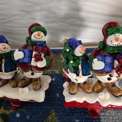 Charming Snowman Christmas Decor Lot – Figurines, Stocking hangers, Cards & Rug