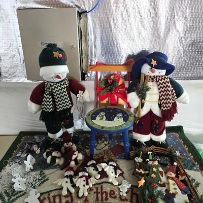 Large Snowman Décor & Ornament Lot – Plush, Fabric, and Folk Art Accents, Rug and more