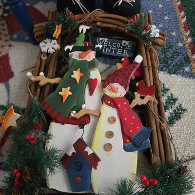 Large Snowman Décor & Ornament Lot – Plush, Fabric, and Folk Art Accents, Rug and more