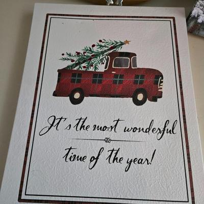 Rustic Holiday Decor Lot – Camper Sign, Plaid Accents, Gnome & More