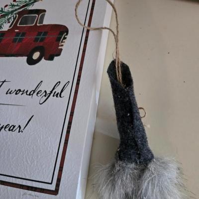 Rustic Holiday Decor Lot – Camper Sign, Plaid Accents, Gnome & More