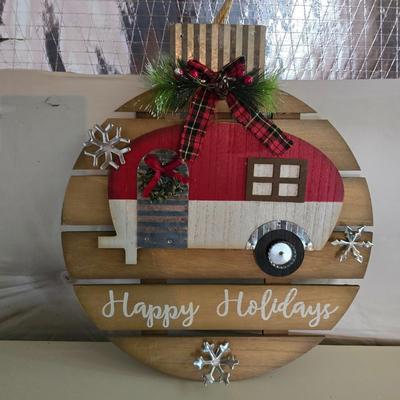 Rustic Holiday Decor Lot – Camper Sign, Plaid Accents, Gnome & More