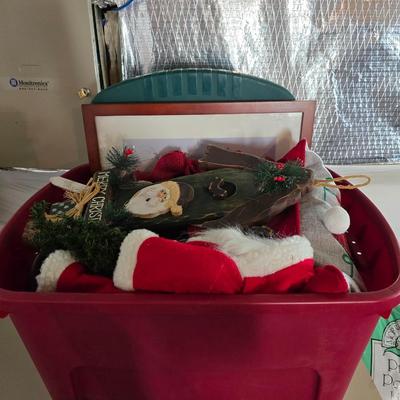 Large Holiday Tote Full of Santa-Themed Holiday Décor