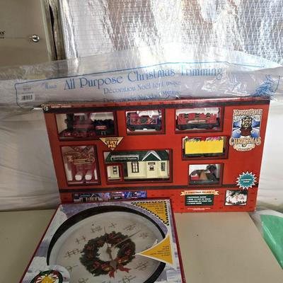 Holiday Décor – Train Set, Carol Clock & Trimming Roll (3-Piece Bundle)