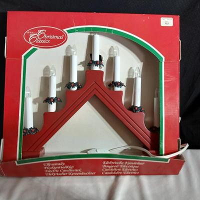 Lot of Holiday Decor – Santas, JOY Sled Display, Red Candle Arch Light