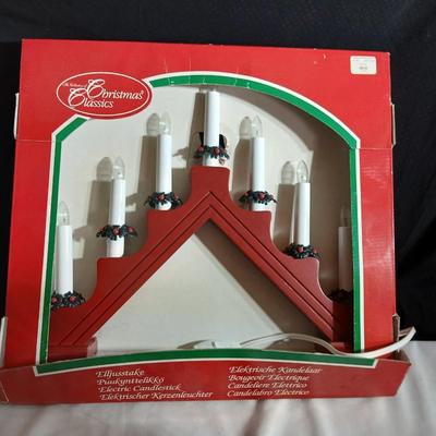Lot of Holiday Decor – Santas, JOY Sled Display, Red Candle Arch Light
