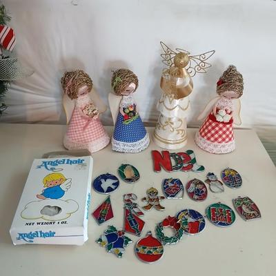 Vintage Christmas Lot – Angels, Stained Glass Ornaments & Angel Hair (20+ pcs)