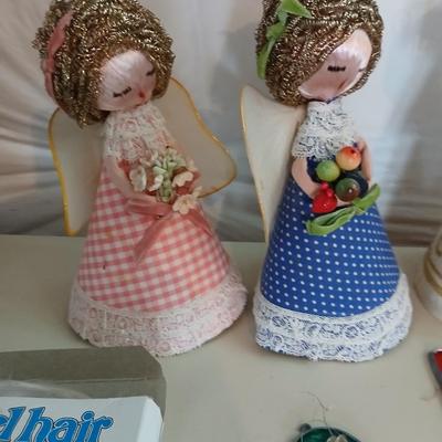 Vintage Christmas Lot – Angels, Stained Glass Ornaments & Angel Hair (20+ pcs)