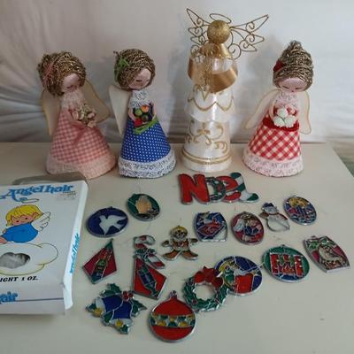 Vintage Christmas Lot – Angels, Stained Glass Ornaments & Angel Hair (20+ pcs)