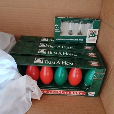 Vintage C9 Outdoor Christmas Light Sets (4 Boxes) with new replacement bulbs + Tree Stand