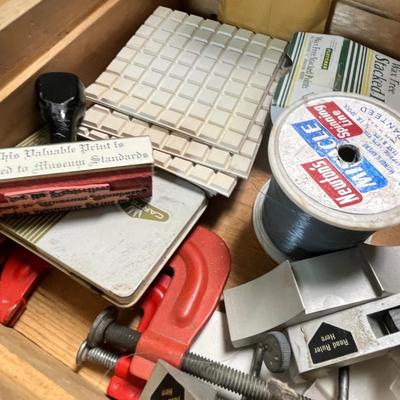 Lot 373 Wood box of hardware & tools