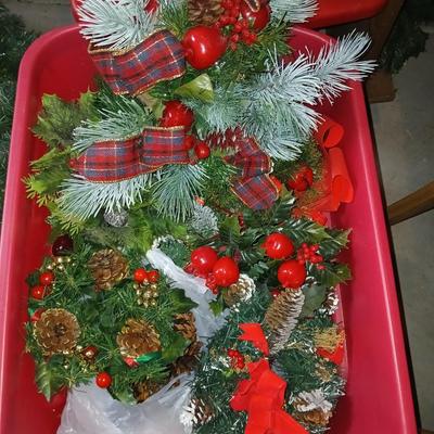 Large Holiday Wreaths & Floral Décor Tote – Two Totes full of garlands - wreath supplies - Faux berries - pinecones & more