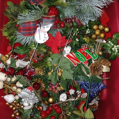 Large Holiday Wreaths & Floral Décor Tote – Two Totes full of garlands - wreath supplies - Faux berries - pinecones & more