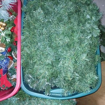 Large Holiday Wreaths & Floral Décor Tote – Two Totes full of garlands - wreath supplies - Faux berries - pinecones & more