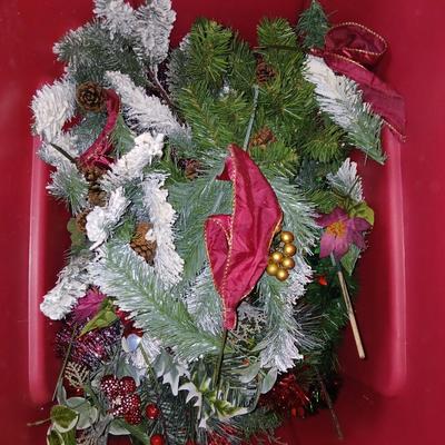 Large Holiday Wreaths & Floral Décor Tote – Two Totes full of garlands - wreath supplies - Faux berries - pinecones & more