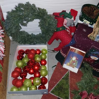 Rustic Artificial Christmas Tree & Holiday Decor Display Lot