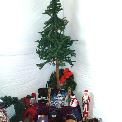 Rustic Artificial Christmas Tree & Holiday Decor Display Lot