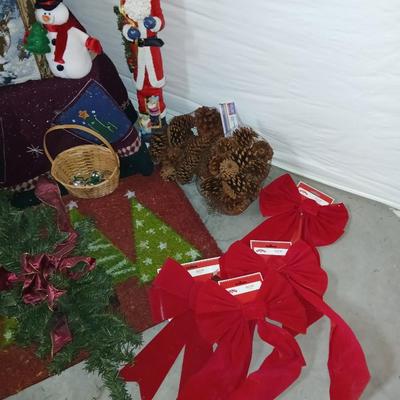 Rustic Artificial Christmas Tree & Holiday Decor Display Lot