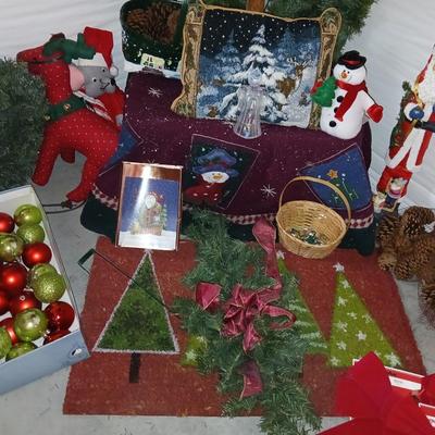 Rustic Artificial Christmas Tree & Holiday Decor Display Lot