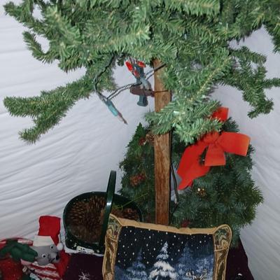 Rustic Artificial Christmas Tree & Holiday Decor Display Lot