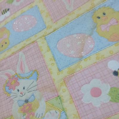 Large Easter Décor & Basket Lot – Plush, Eggs, Ornaments, rug, Fabric Décor all in a nice storage tote!