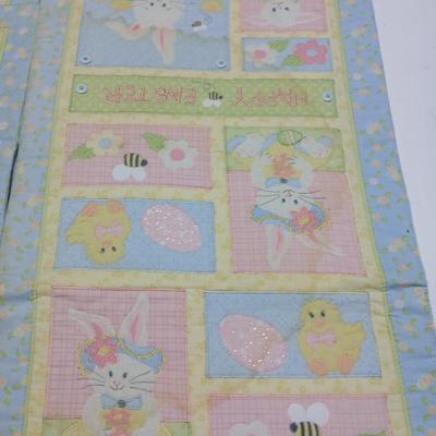 Large Easter Décor & Basket Lot – Plush, Eggs, Ornaments, rug, Fabric Décor all in a nice storage tote!