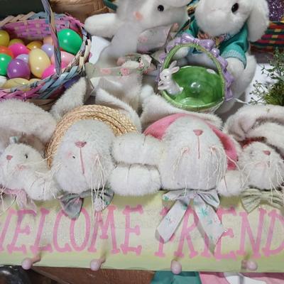 Easter Bunny & Décor Lot – Plush, Baskets, Jumbo General foam Plastics Vintage blow mold Eggs, Welcome Sign - bunnies and more all in...
