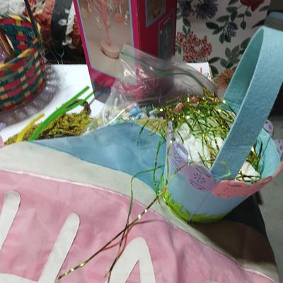 Easter Bunny & Décor Lot – Plush, Baskets, Jumbo General foam Plastics Vintage blow mold Eggs, Welcome Sign - bunnies and more all in...