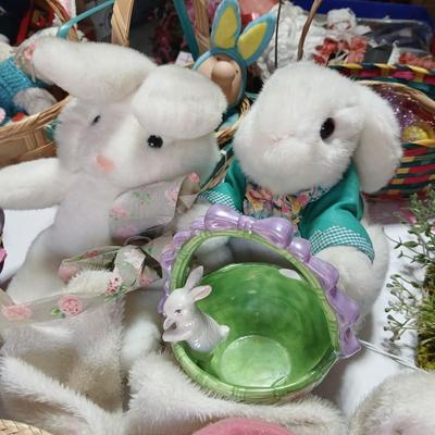 Easter Bunny & Décor Lot – Plush, Baskets, Jumbo General foam Plastics Vintage blow mold Eggs, Welcome Sign - bunnies and more all in...