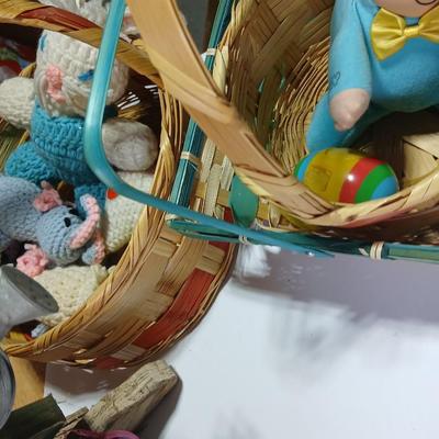 Easter Bunny & Décor Lot – Plush, Baskets, Jumbo General foam Plastics Vintage blow mold Eggs, Welcome Sign - bunnies and more all in...
